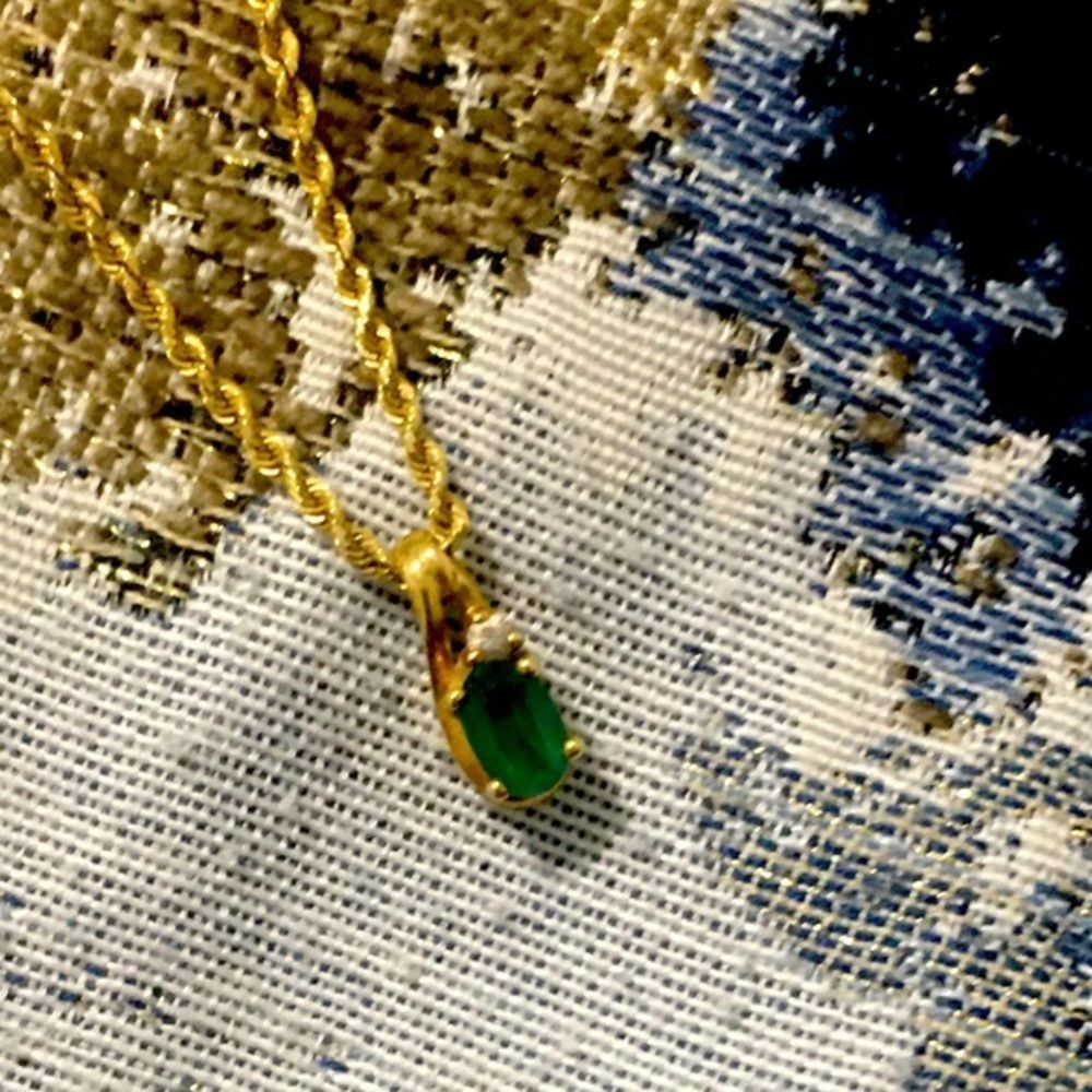 Vintage Gold & Emerald Pendant Charm For Necklace